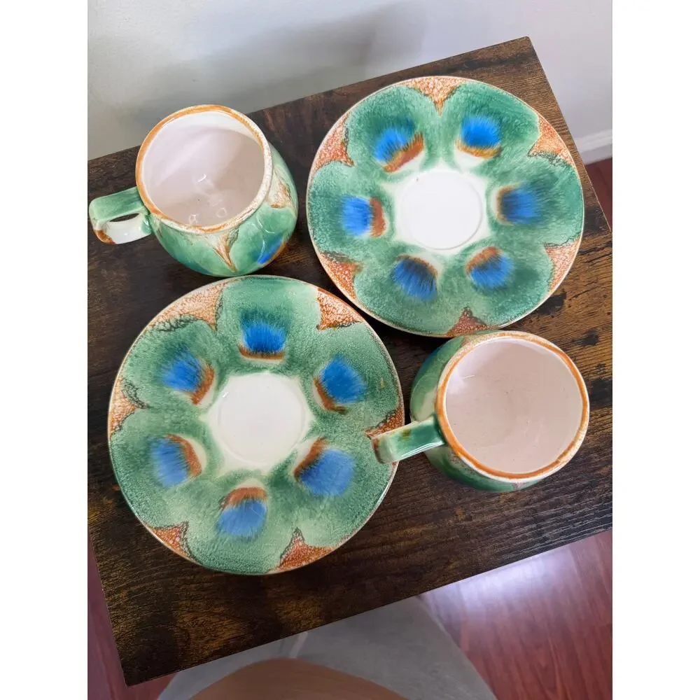 Vintage Set Of Two Hand painted Seyei Ceramic Tea/Coffee Cups With Saucers
